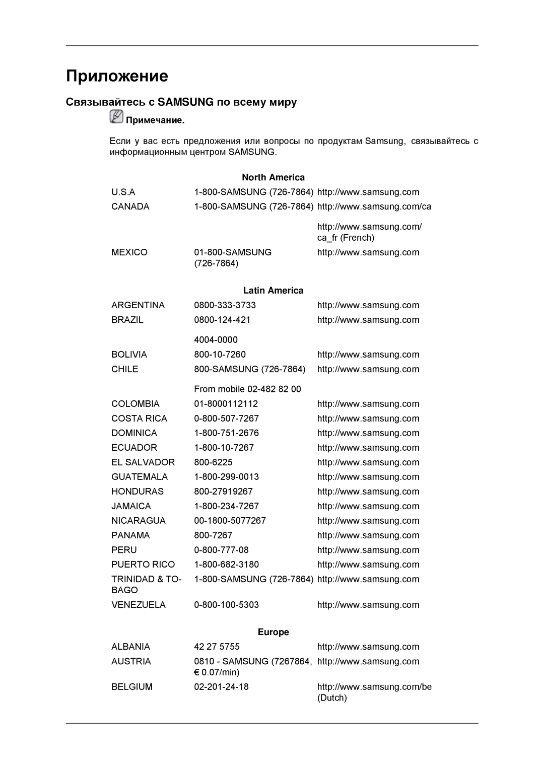 Samsung LH40HBPLBC/EN, LH46HBPLBC/EN manual Связывайтесь с Samsung по всему миру, North America, Latin America, Europe 