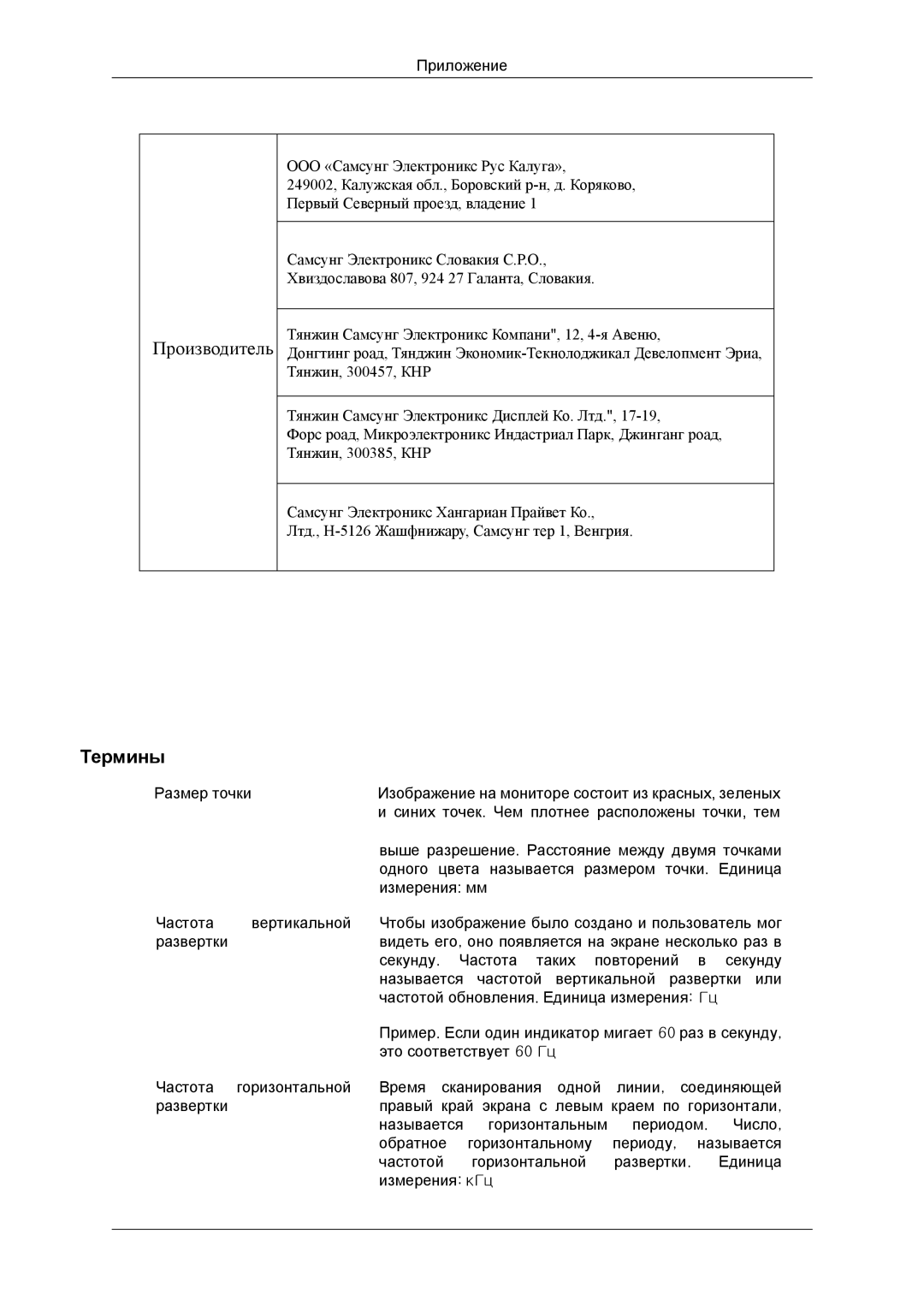 Samsung LH40HBPLBC/EN, LH46HBPLBC/EN manual Производитель, Термины 