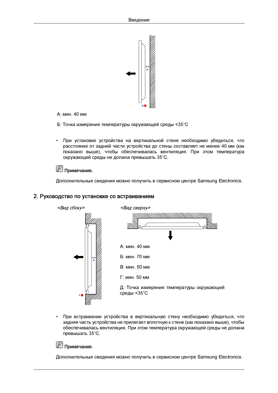 Samsung LH46HBPLBC/EN, LH40HBPLBC/EN manual Руководство по установке со встраиванием 