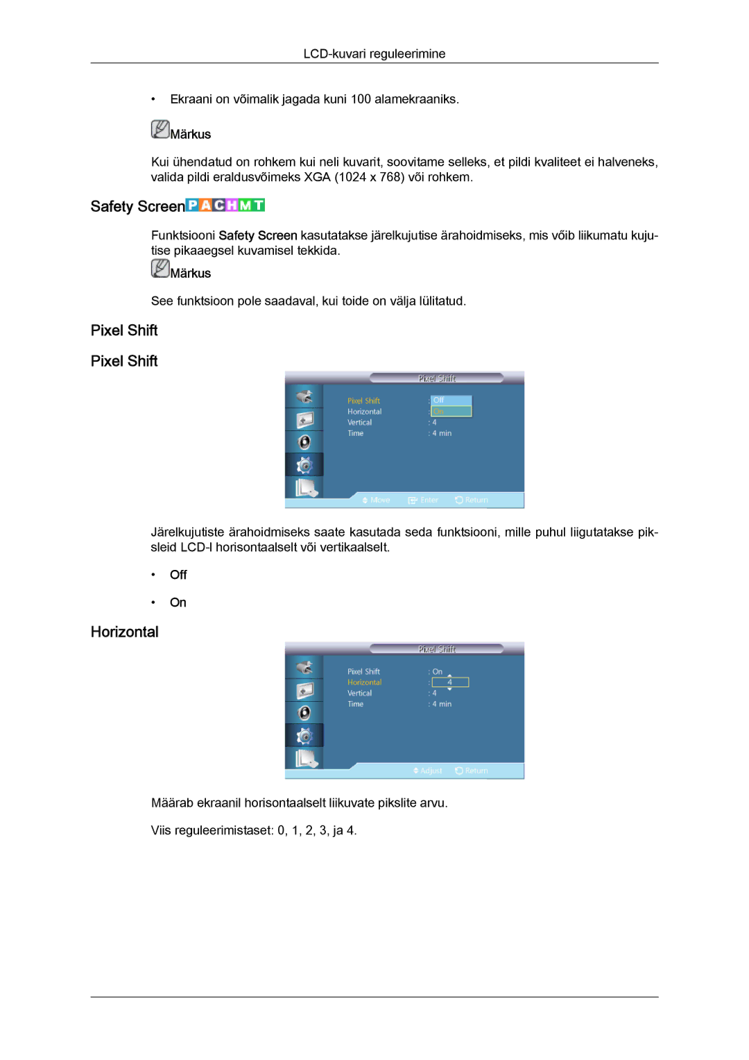 Samsung LH46HBPLBC/EN, LH40HBPLBC/EN manual Safety Screen, Pixel Shift 