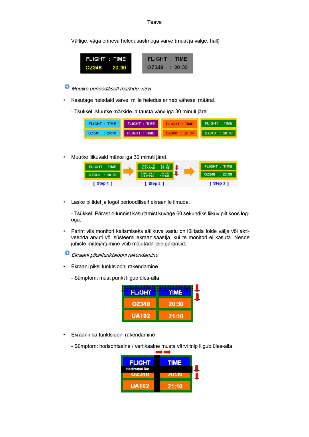 Samsung LH40HBPLBC/EN, LH46HBPLBC/EN manual Muutke perioodiliselt märkide värvi 