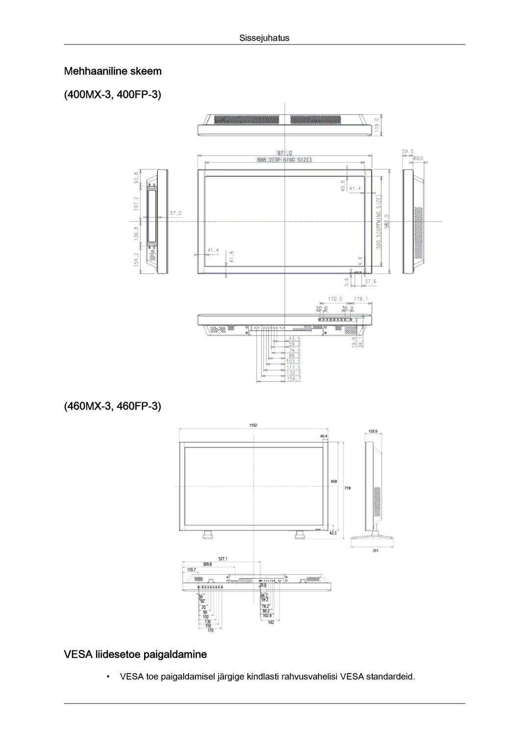 Samsung LH46HBPLBC/EN, LH40HBPLBC/EN manual 460MX-3, 460FP-3 Vesa liidesetoe paigaldamine 