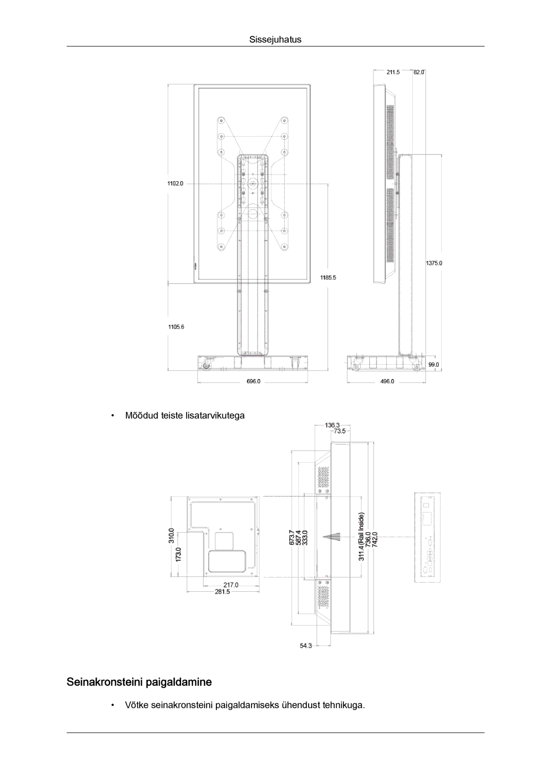 Samsung LH40HBPLBC/EN, LH46HBPLBC/EN manual Seinakronsteini paigaldamine 