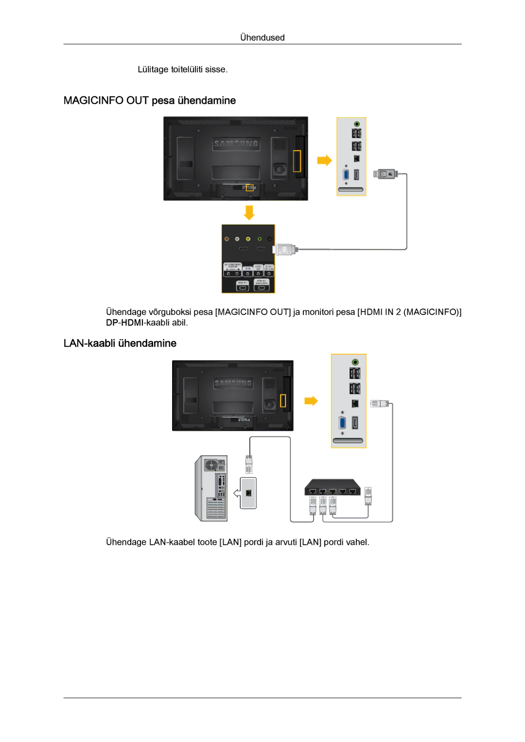 Samsung LH40HBPLBC/EN, LH46HBPLBC/EN manual Magicinfo OUT pesa ühendamine, LAN-kaabli ühendamine 