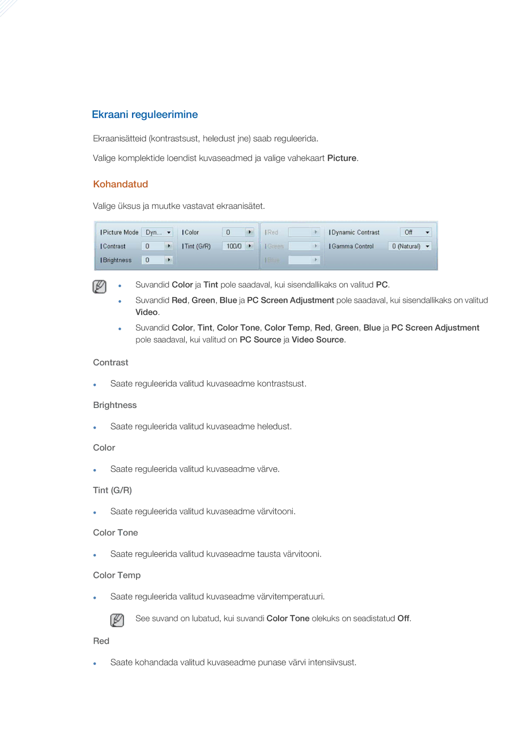 Samsung LH46HBPLBC/EN, LH40HBPLBC/EN manual Ekraani reguleerimine, Kohandatud 