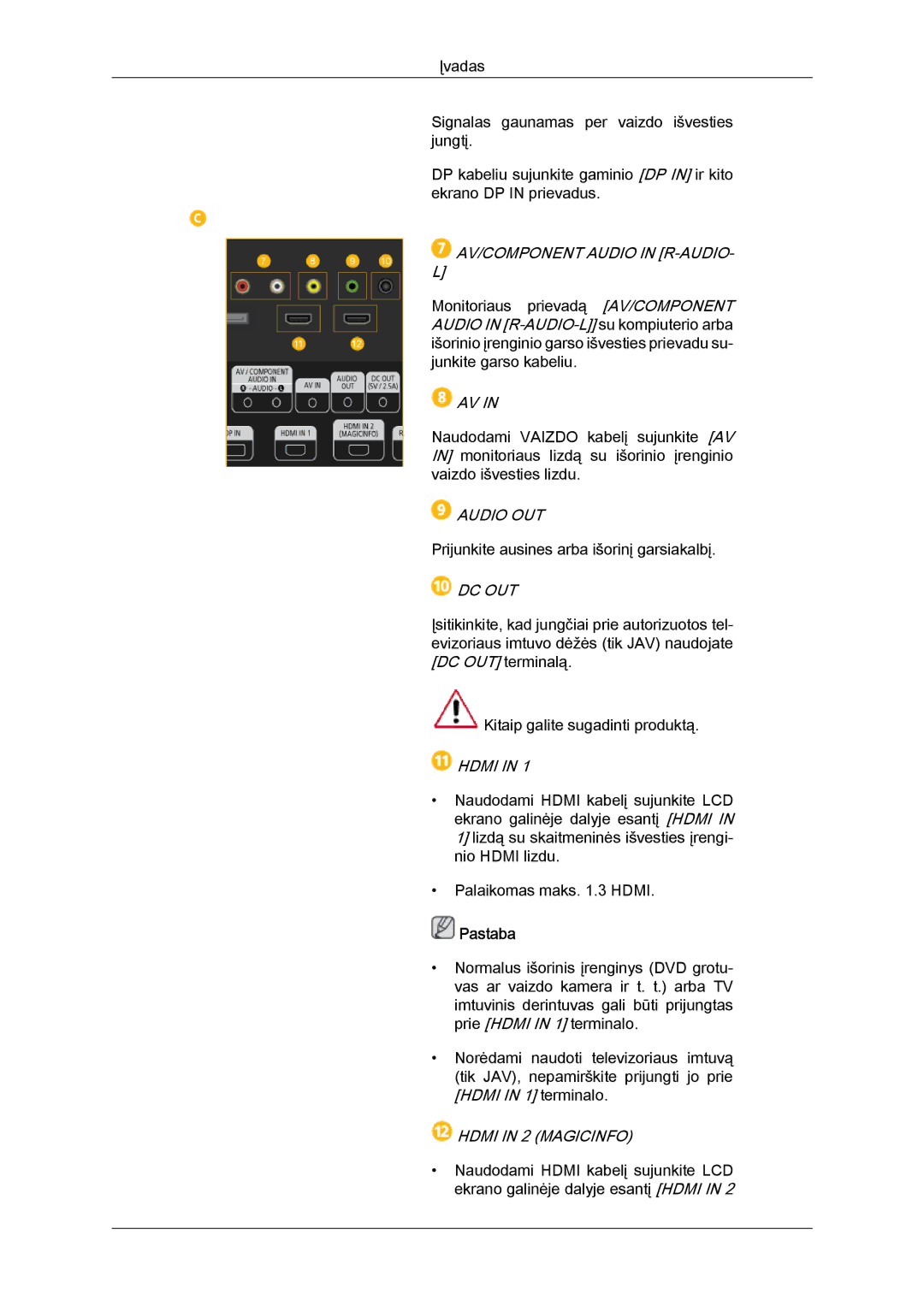 Samsung LH40HBPLBC/EN, LH46HBPLBC/EN manual Pastaba 