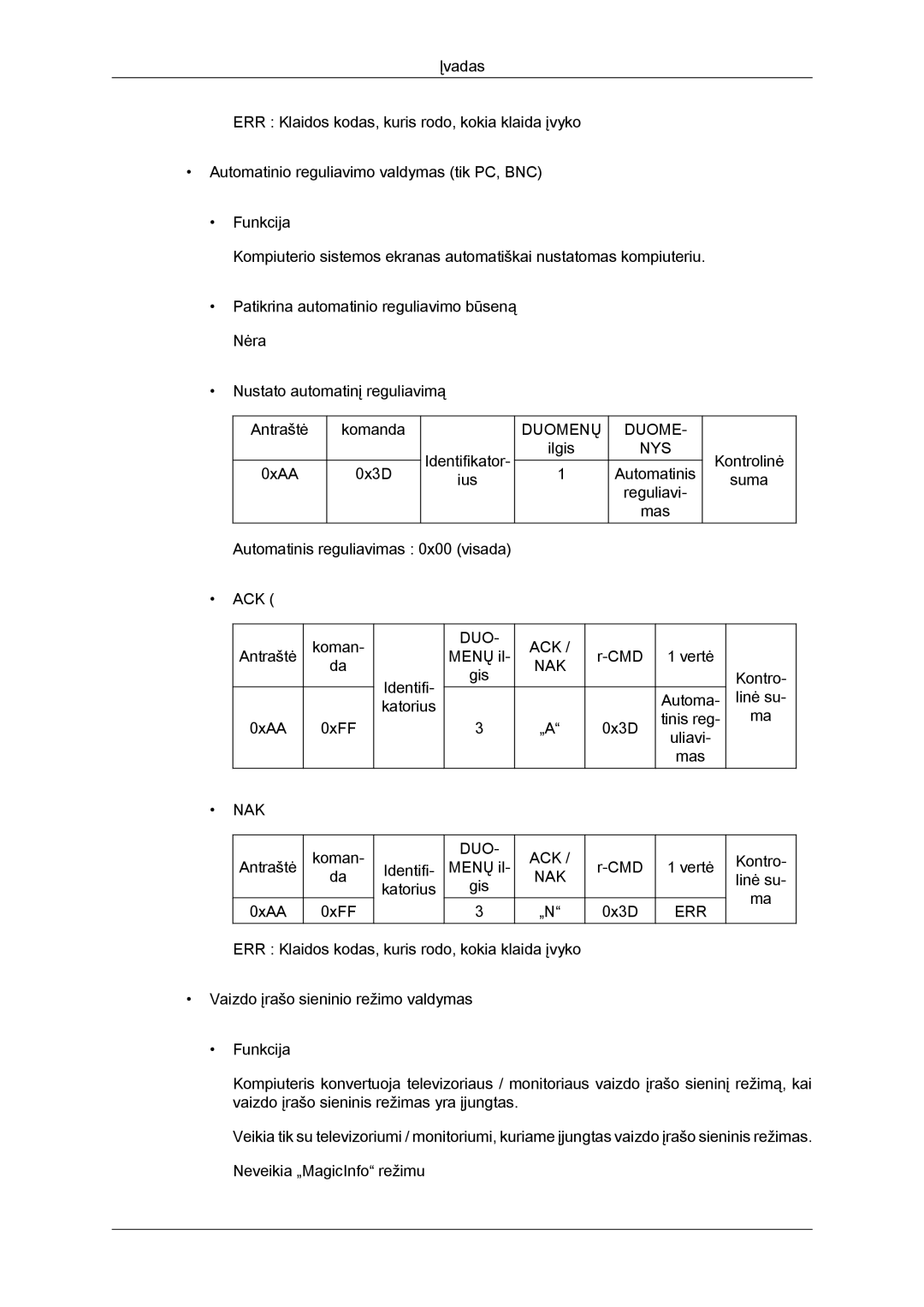 Samsung LH46HBPLBC/EN, LH40HBPLBC/EN manual Antraštė Menų il CMD Vertė Gis 