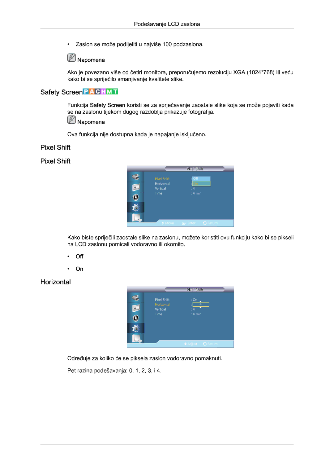 Samsung LH46HBPLBC/EN, LH40HBPLBC/EN manual Safety Screen, Pixel Shift 