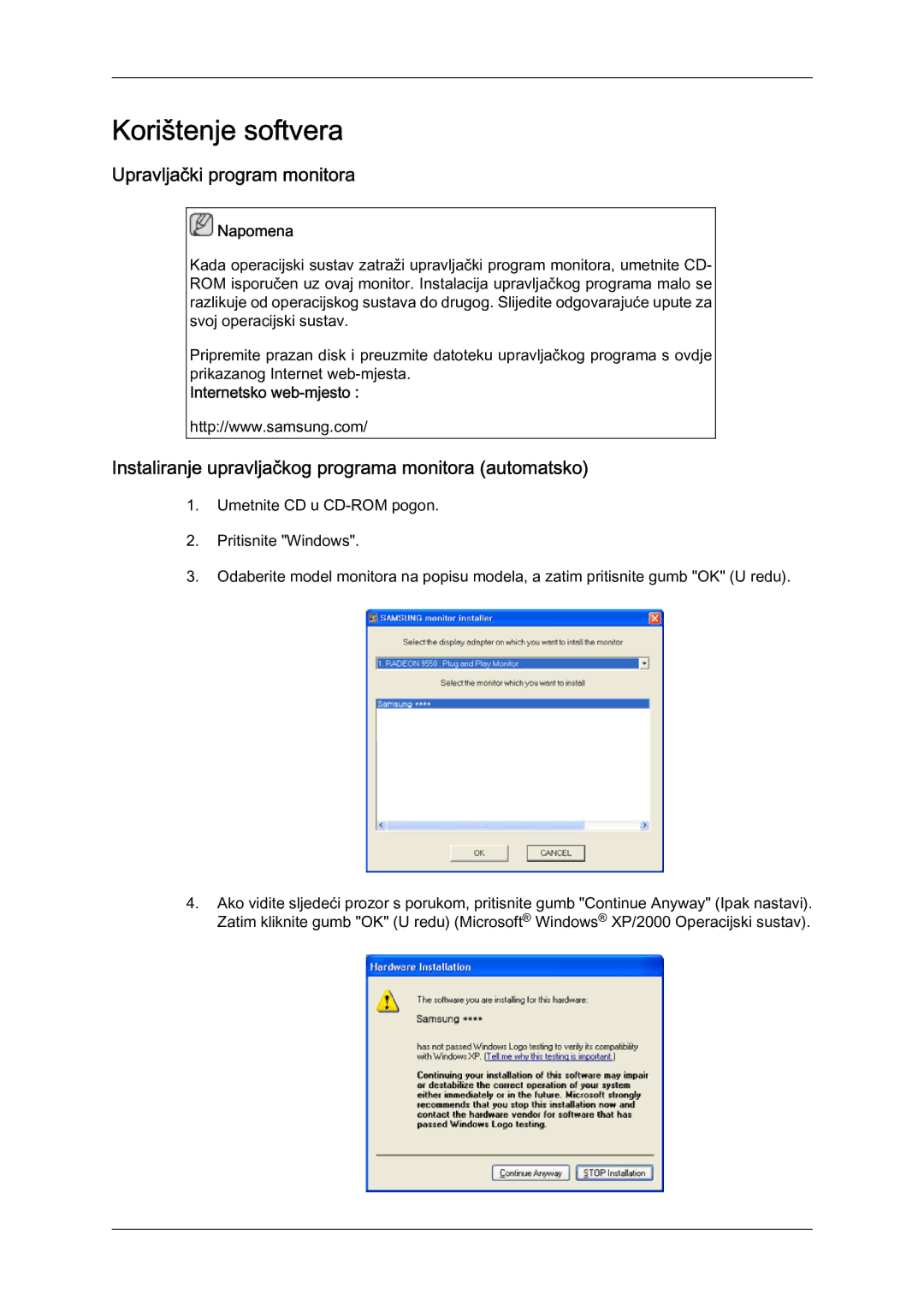 Samsung LH40HBPLBC/EN, LH46HBPLBC/EN Upravljački program monitora, Instaliranje upravljačkog programa monitora automatsko 