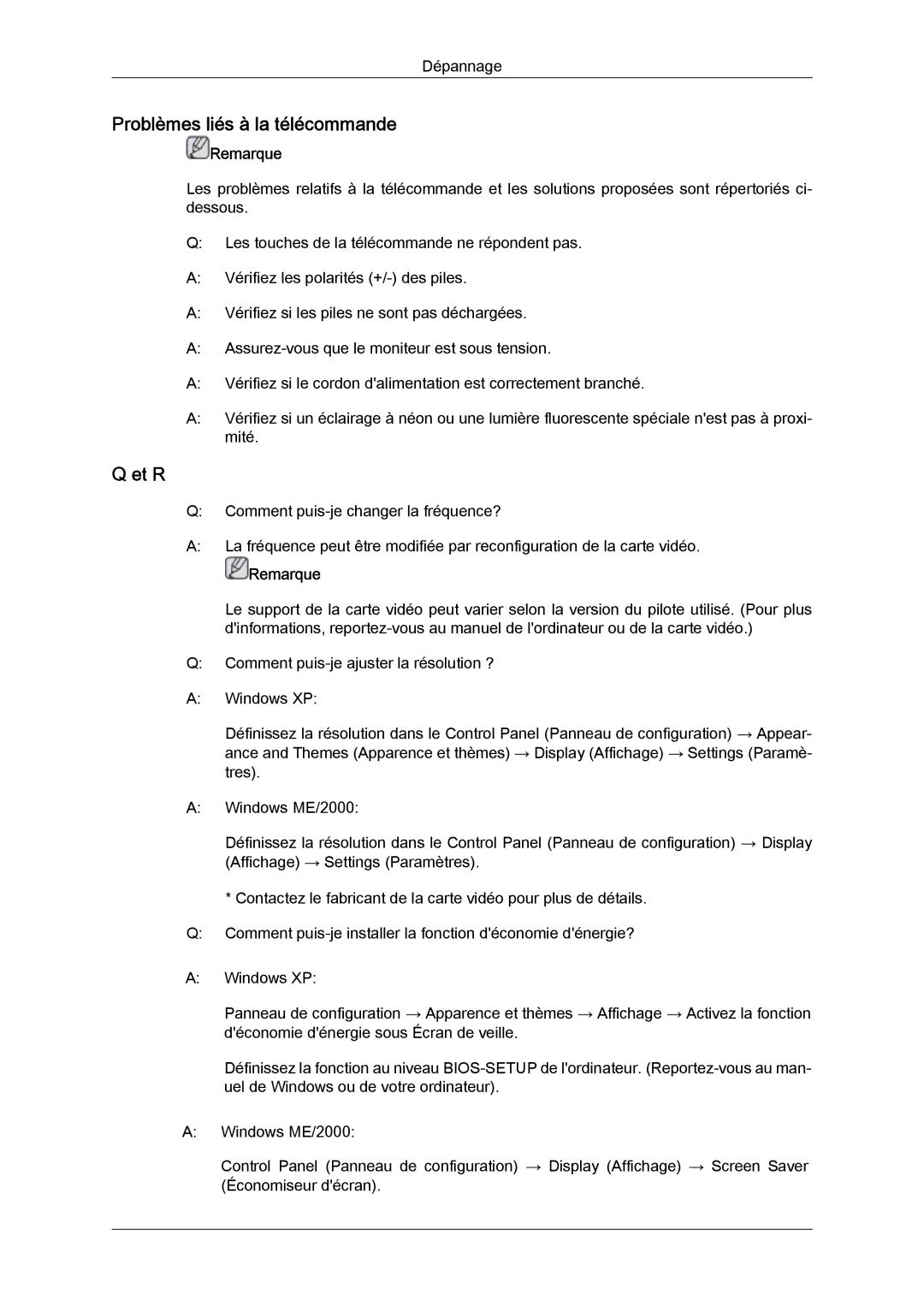 Samsung LH40MGQPBC/EN, LH46HBPLBC/EN, LH40MGQLBC/EN, LH40HBPLBC/EN manual Problèmes liés à la télécommande, Et R 