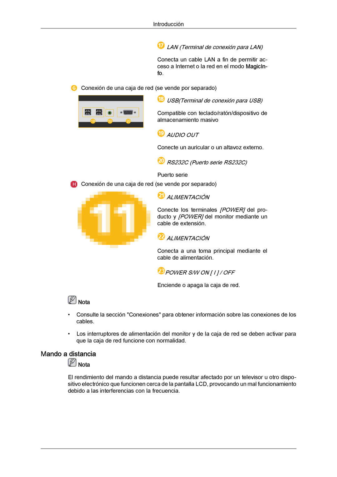 Samsung LH40MGQLBC/EN, LH46HBPLBC/EN, LH40HBPLBC/EN manual Mando a distancia, Alimentación, Power S/W on I / OFF 