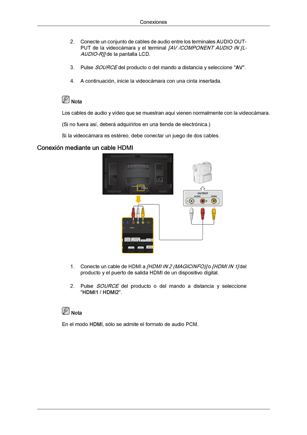 Samsung LH40HBPLBC/EN, LH46HBPLBC/EN, LH40MGQLBC/EN manual Conexión mediante un cable Hdmi 