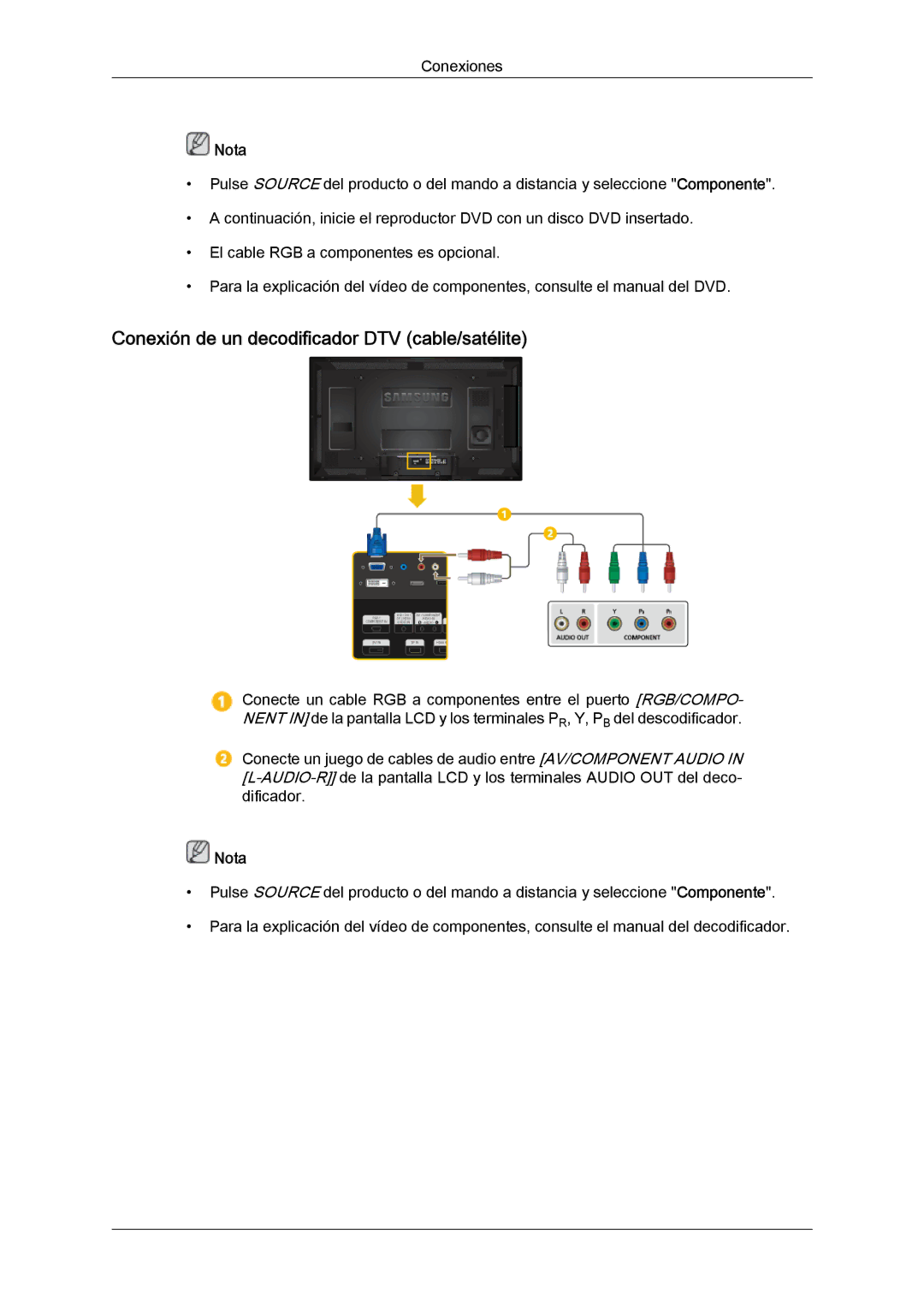 Samsung LH40MGQLBC/EN, LH46HBPLBC/EN, LH40HBPLBC/EN manual Conexión de un decodificador DTV cable/satélite 