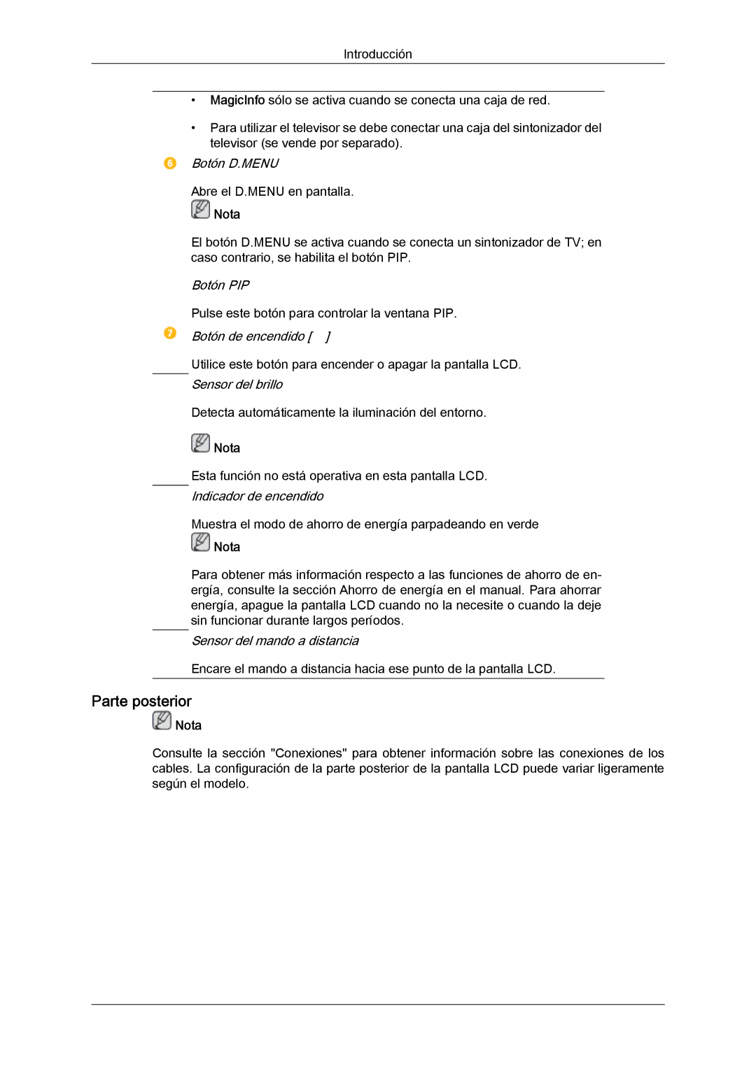 Samsung LH40HBPLBC/EN, LH46HBPLBC/EN, LH40MGQLBC/EN manual Parte posterior 