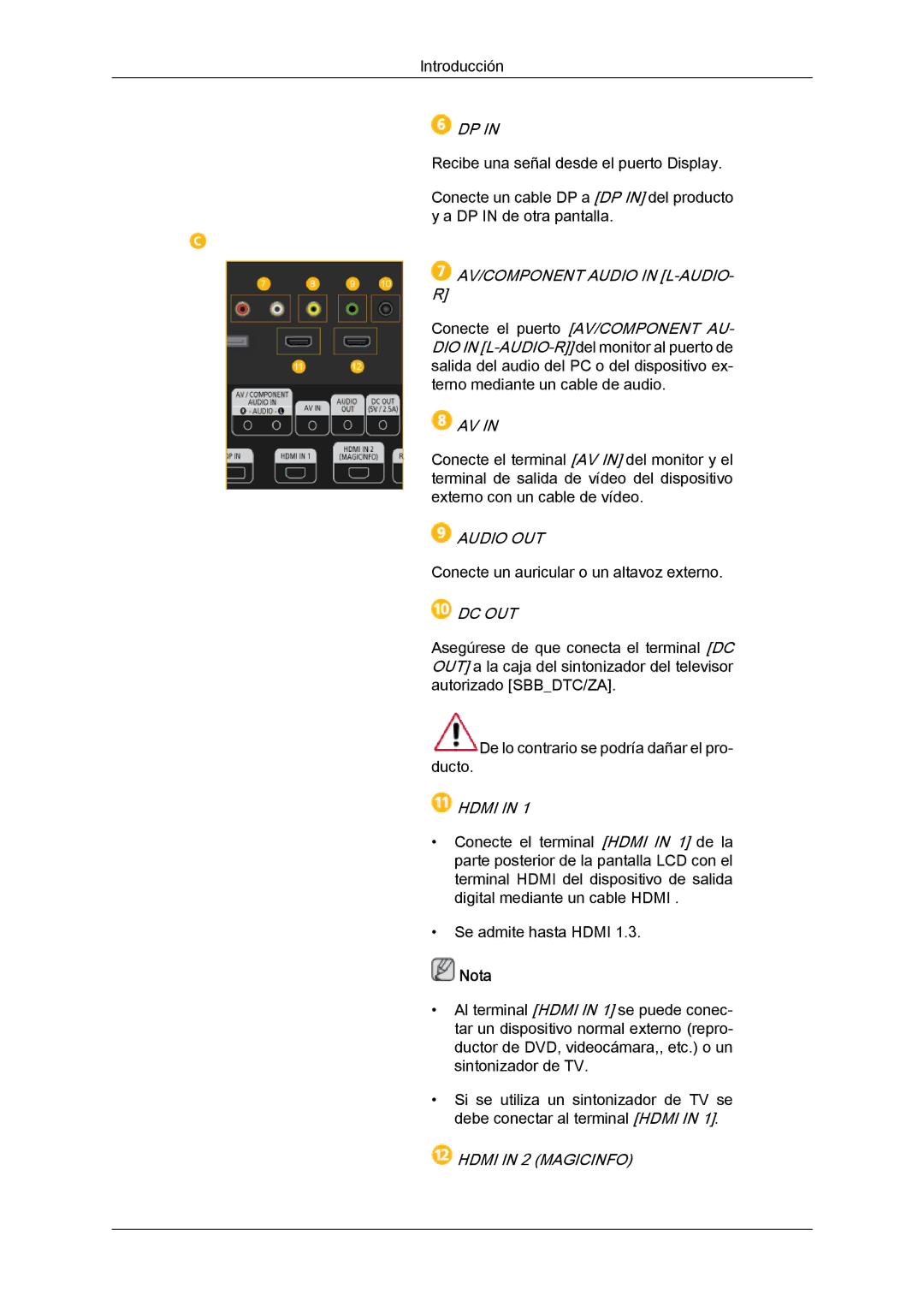 Samsung LH40MGQLBC/EN, LH46HBPLBC/EN manual AV/COMPONENT Audio in L-AUDIO, Audio OUT, Dc Out, Hdmi in 2 Magicinfo 