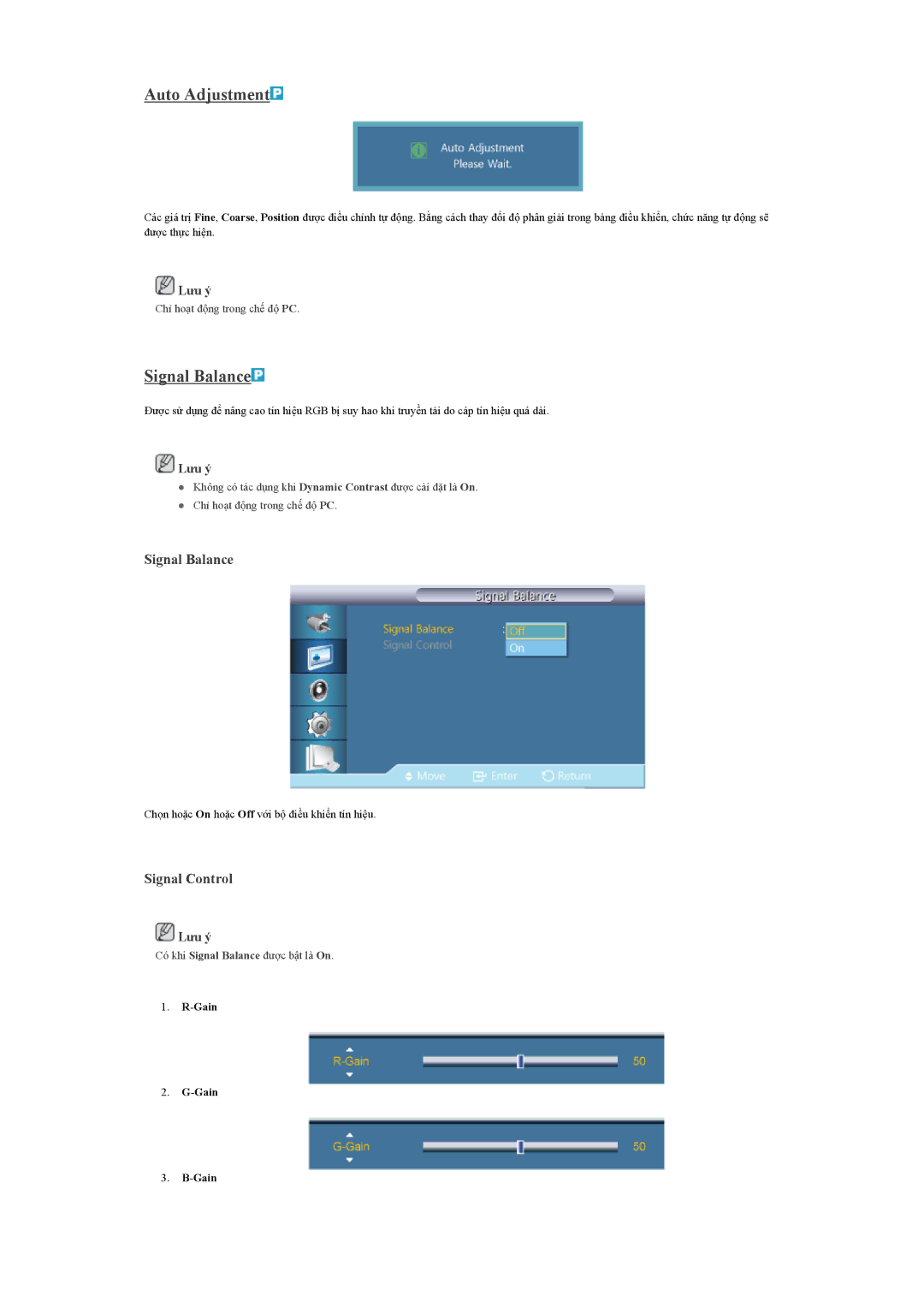 Samsung LH40HBPLBC/XY, LH46HBPLBC/XY, LH46HBPLBC/ZA manual Auto Adjustment, Signal Balance, Signal Control 
