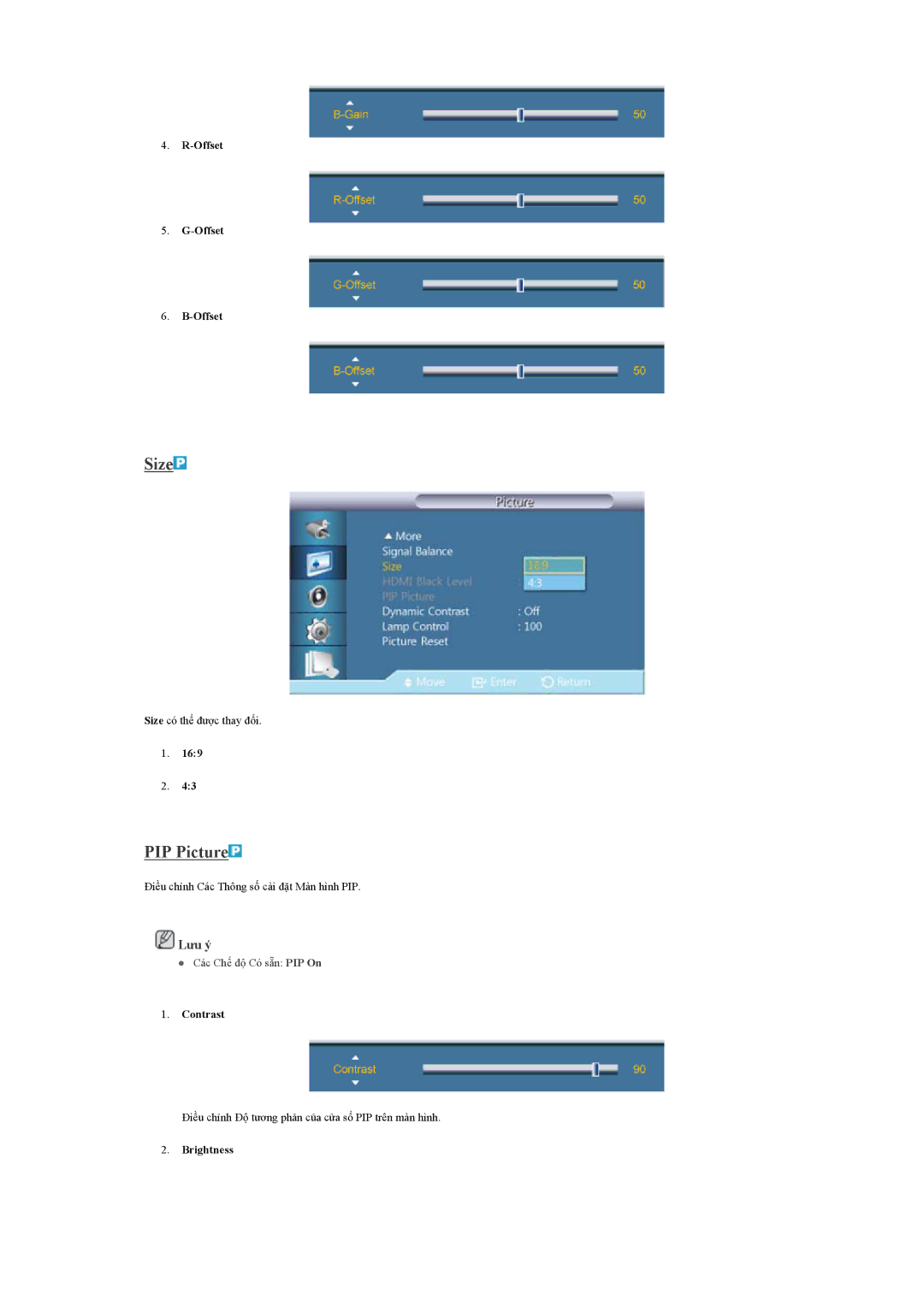 Samsung LH46HBPLBC/ZA, LH46HBPLBC/XY, LH40HBPLBC/XY manual Size, PIP Picture 