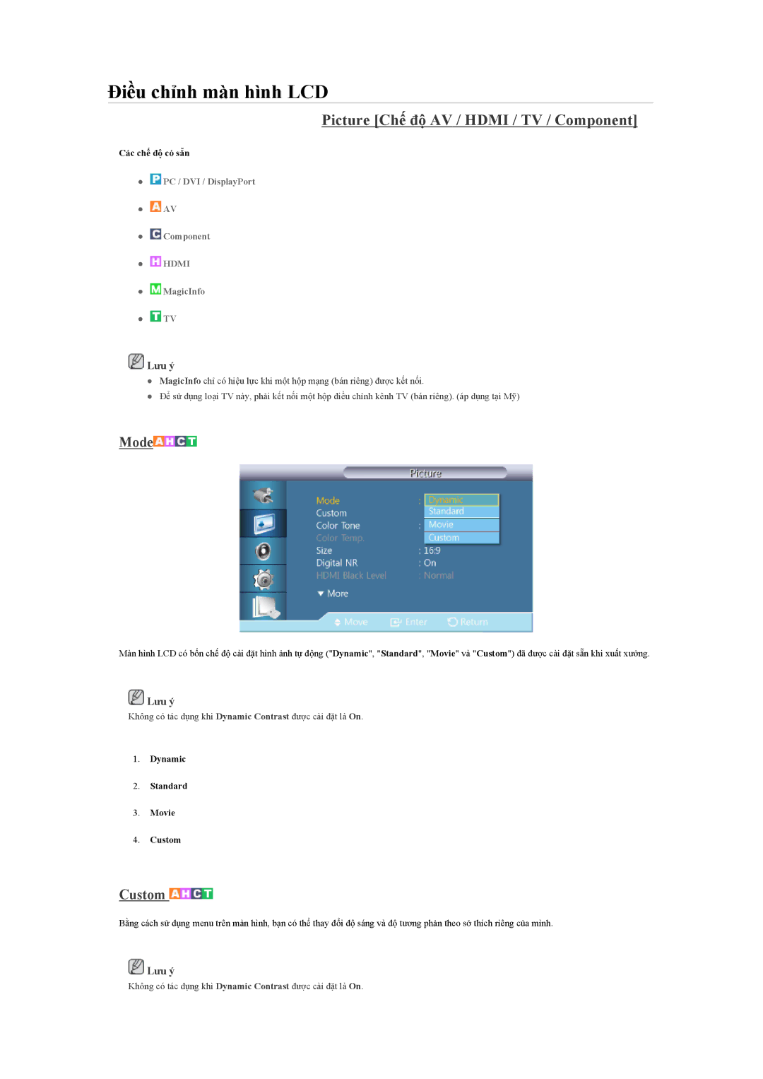 Samsung LH46HBPLBC/ZA, LH46HBPLBC/XY, LH40HBPLBC/XY manual Picture Chế độ AV / Hdmi / TV / Component, Mode 