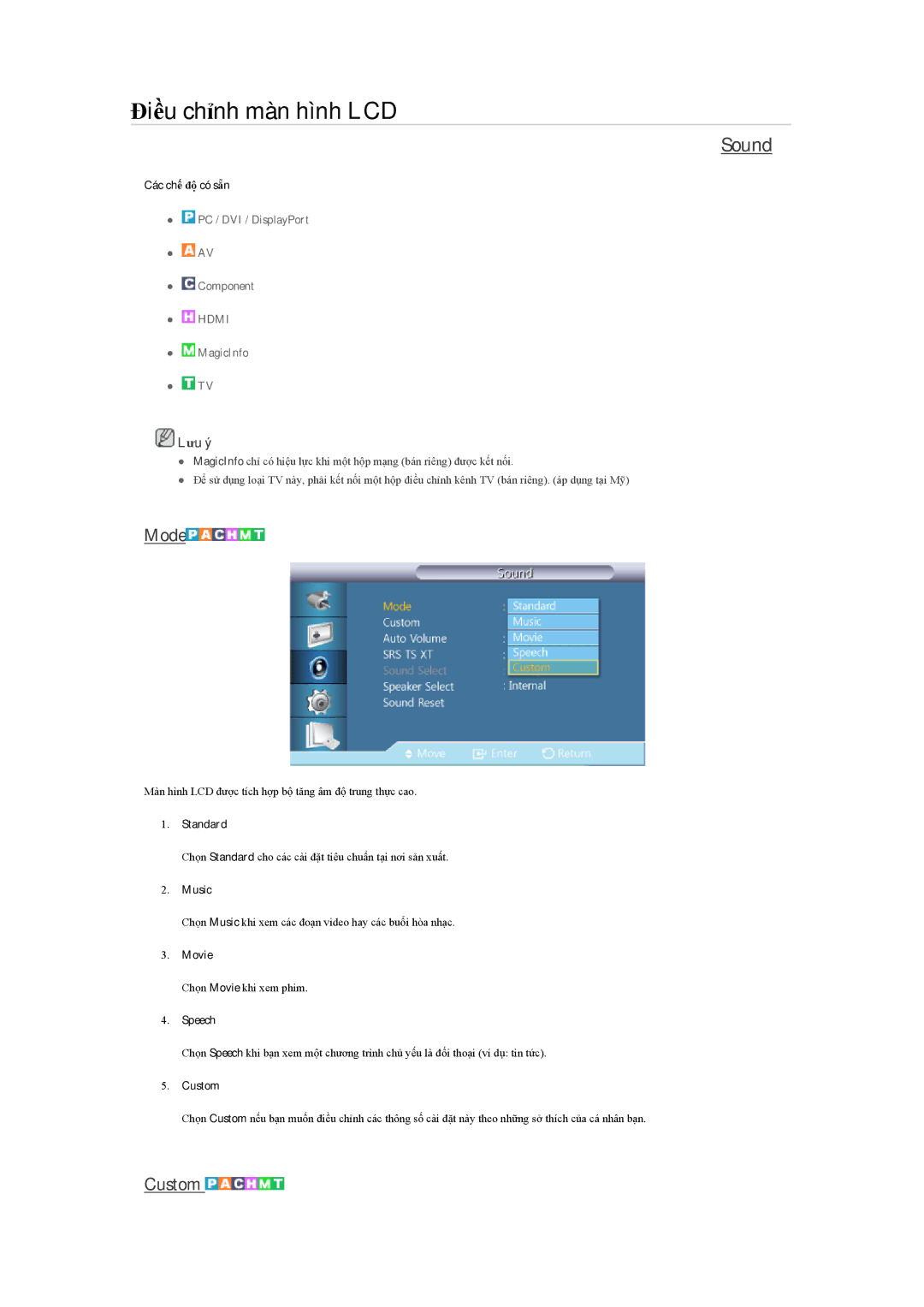 Samsung LH46HBPLBC/XY, LH40HBPLBC/XY, LH46HBPLBC/ZA manual Sound, Mode 