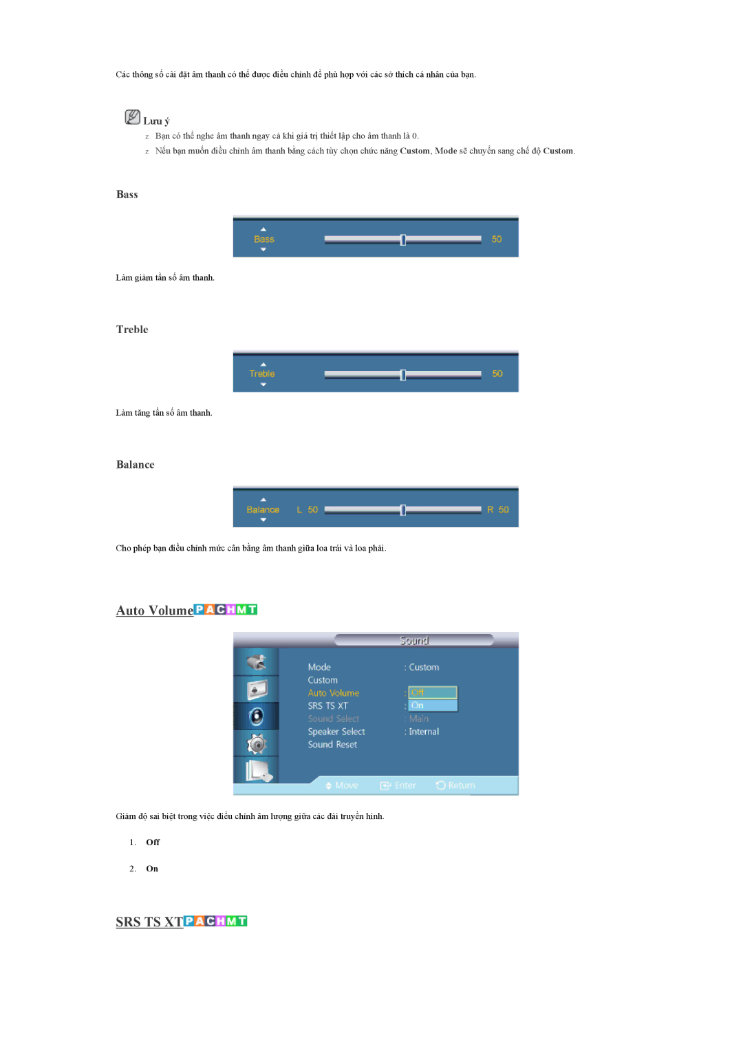 Samsung LH40HBPLBC/XY, LH46HBPLBC/XY, LH46HBPLBC/ZA manual Auto Volume, Bass, Treble, Balance 