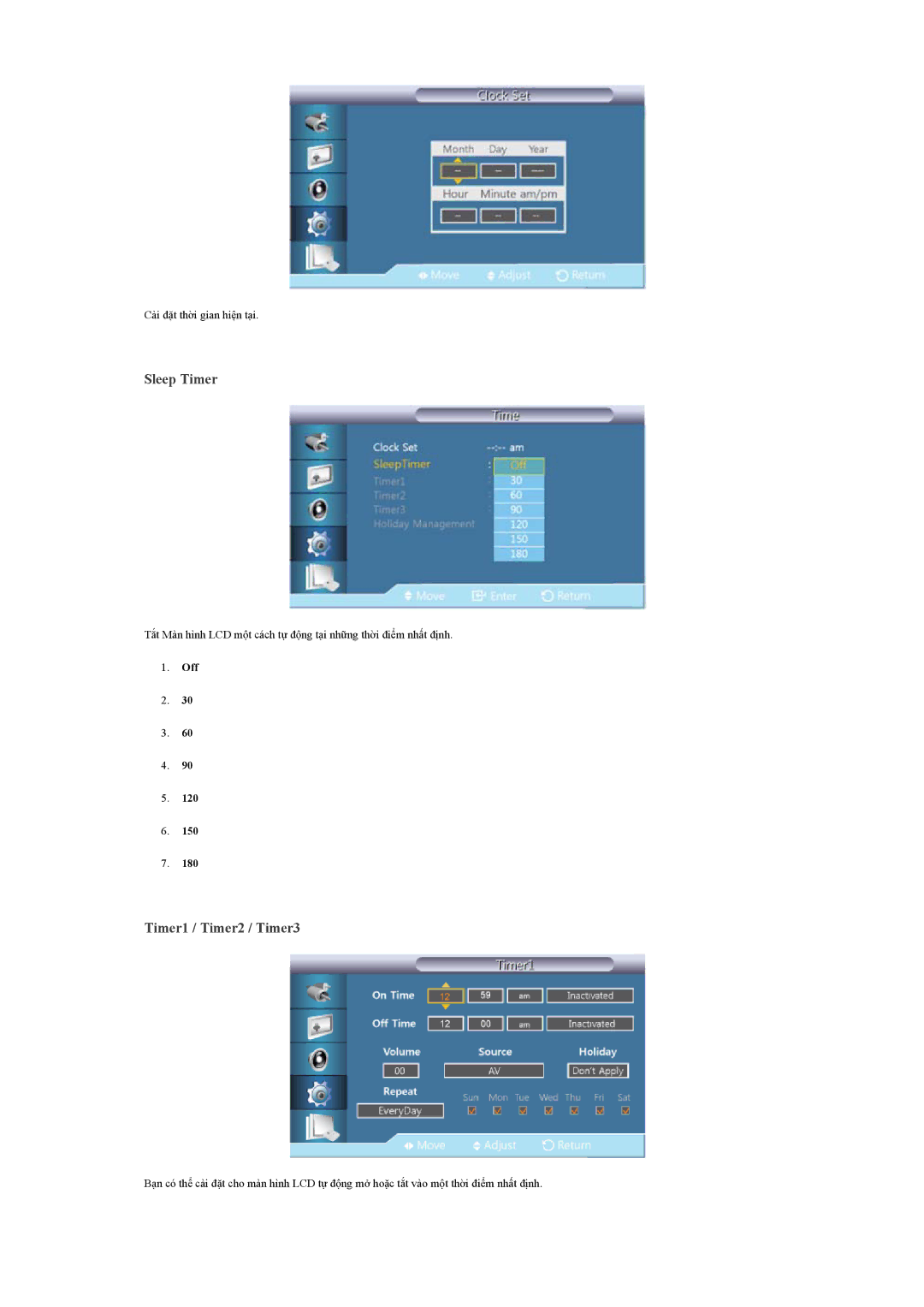 Samsung LH46HBPLBC/ZA, LH46HBPLBC/XY, LH40HBPLBC/XY manual Sleep Timer, Timer1 / Timer2 / Timer3 