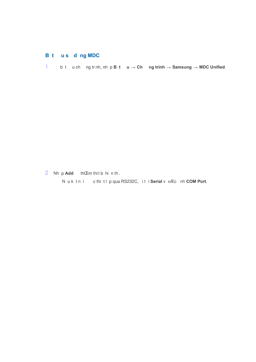 Samsung LH46HBPLBC/ZA, LH46HBPLBC/XY manual Bt u s dng MDC, T #u chng trình, nhp Bt u Chng trình Samsung MDC Unified 