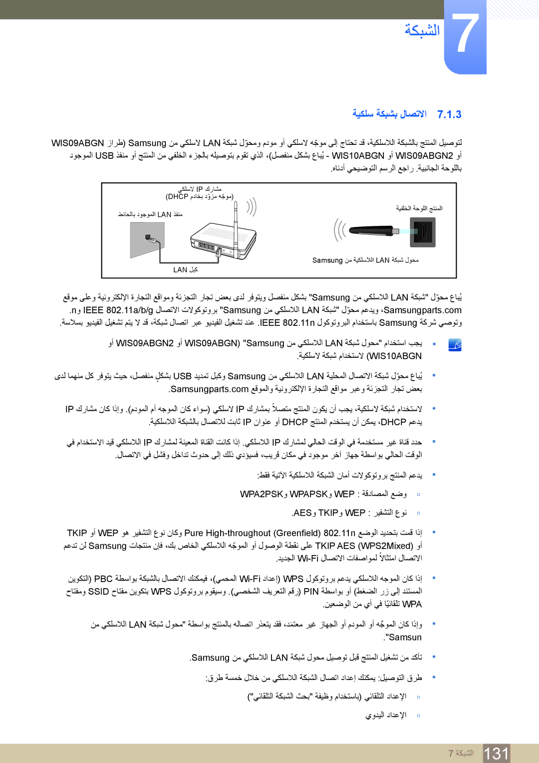 Samsung LH32MDBPLGC/NG, LH46MDBPLGC/NG, LH55MDBPLGC/NG, LH40MDBPLGC/NG manual Aesﻭ Tkipﻭ Wep ﺮﻴﻔﺸﺘﻟﺍ ﻉﻮﻧ 