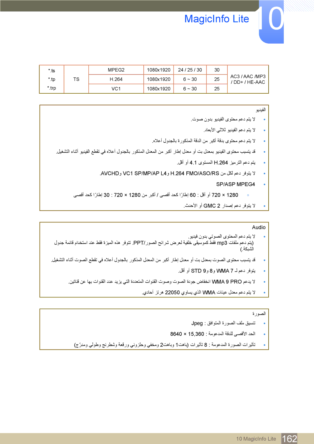 Samsung LH40MDBPLGC/NG, LH46MDBPLGC/NG, LH55MDBPLGC/NG, LH32MDBPLGC/NG manual SP/ASP MPEG4 