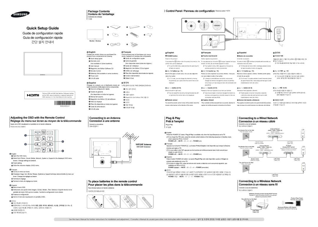 Samsung LH55MDBPLGC/NG manual Package Contents, Adjusting the OSD with the Remote Control, Plug & Play Prêt à l’emploi 