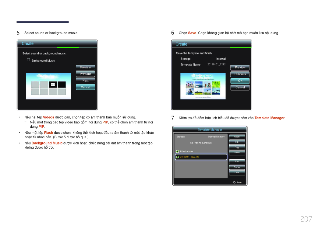 Samsung LH40MDCPLGC/XY, LH46MDCPLGC/XY, LH55MDCPLGC/XY, LH32MDCPLGC/XY manual 207, Select sound or background music 