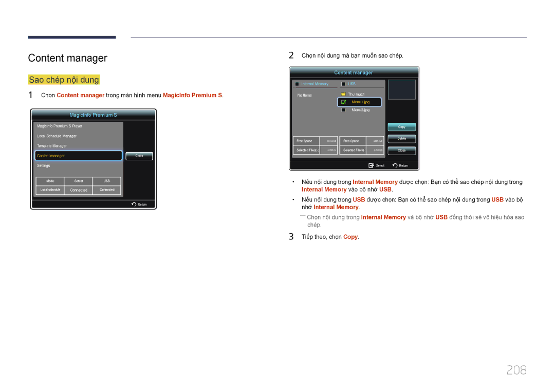 Samsung LH46MDCPLGC/XY, LH55MDCPLGC/XY, LH32MDCPLGC/XY, LH40MDCPLGC/XY manual 208, Content manager 