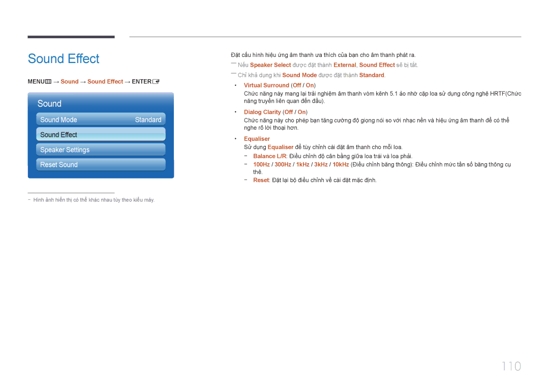 Samsung LH32MECPLGC/XY, LH46MECPLGC/EN, LH55MECPLGC/XY, LH40MECPLGC/XY manual Sound Effect, 110 