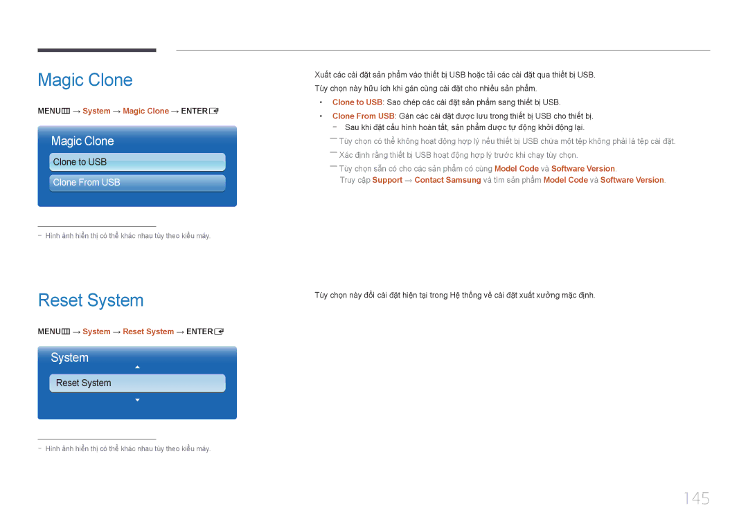 Samsung LH55MECPLGC/XY, LH46MECPLGC/EN, LH32MECPLGC/XY, LH40MECPLGC/XY manual Magic Clone, Reset System, 145 