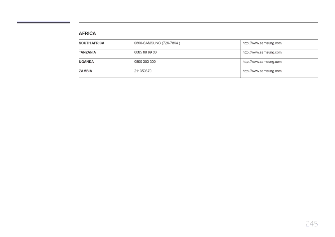 Samsung LH55MECPLGC/XY, LH46MECPLGC/EN, LH32MECPLGC/XY, LH40MECPLGC/XY manual 245, 0685 88 99, 0800 300, 211350370 