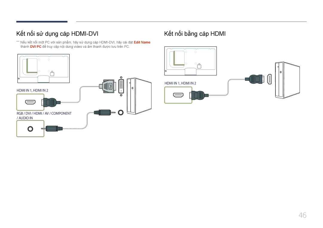 Samsung LH32MECPLGC/XY, LH46MECPLGC/EN, LH55MECPLGC/XY manual Kế́t nố́i sử dụng cá́p HDMI-DVI, Kết nối bằng cáp Hdmi 