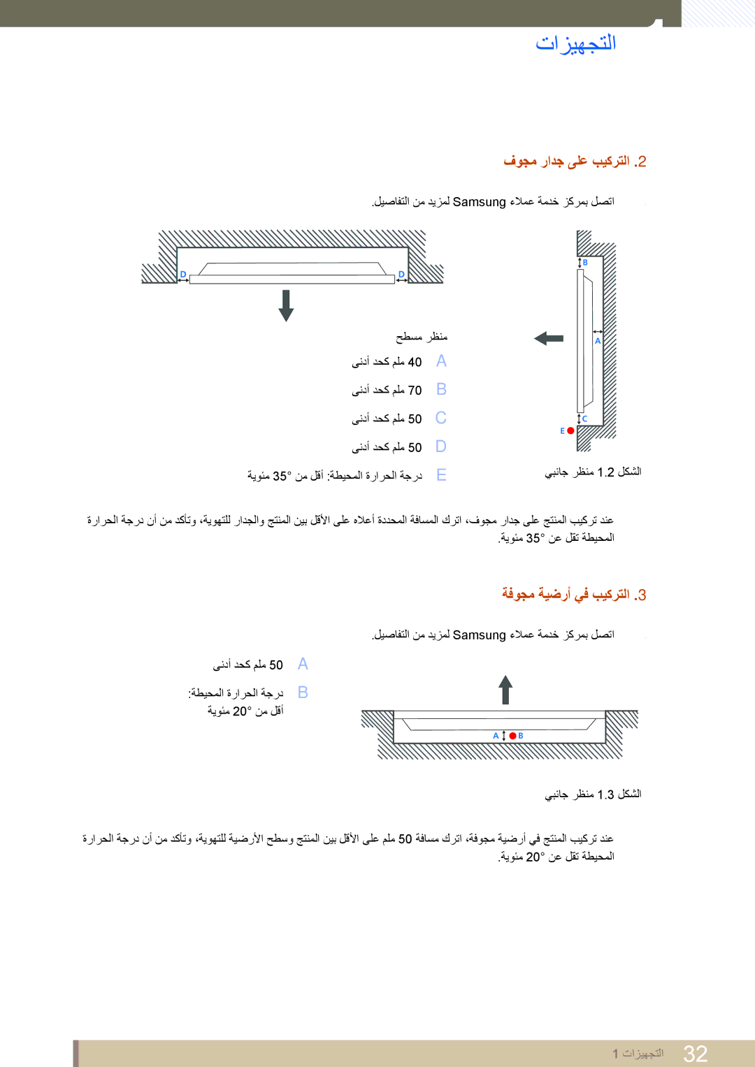 Samsung LH55MEPLGC/XY, LH46MEPLGC/EN, LH40MEPLGC/EN, LH46UEAPLGC/EN manual فوجم رادج ىلع بيكرتلا, ةفوجم ةيضرأ يف بيكرتلا 