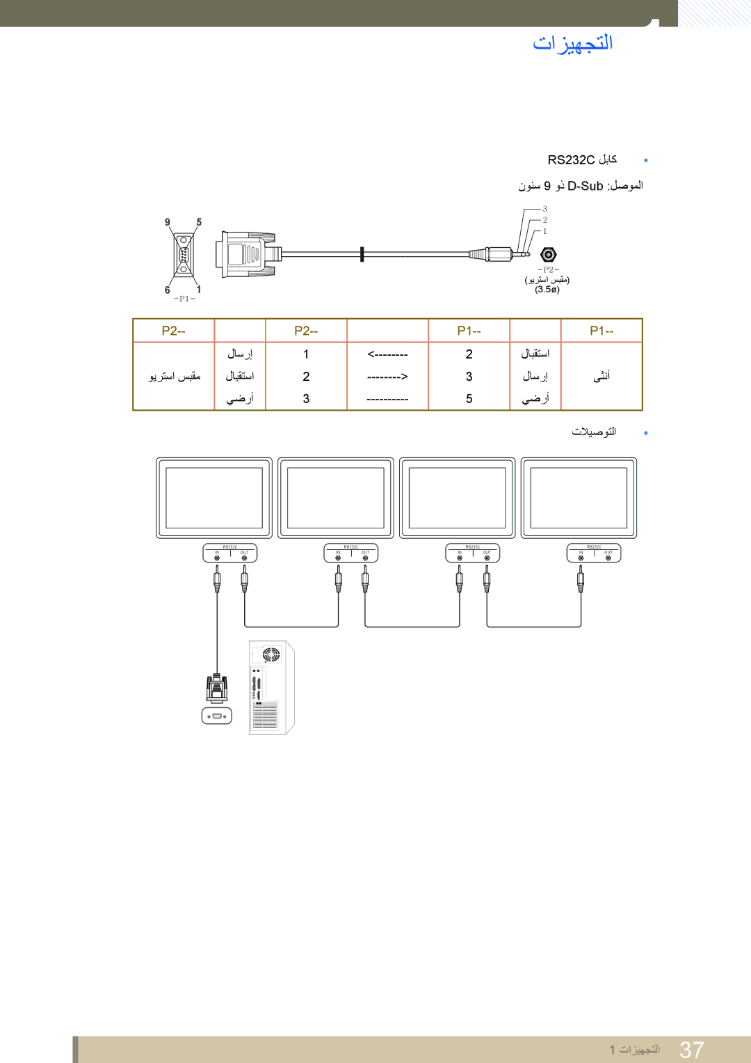 Samsung LH46MEPLGC/NG, LH46MEPLGC/EN, LH40MEPLGC/EN, LH46UEAPLGC/EN, LH55MEPLGC/EN manual RS232C لباك نونس 9 وذ D-Sub لصوملا 