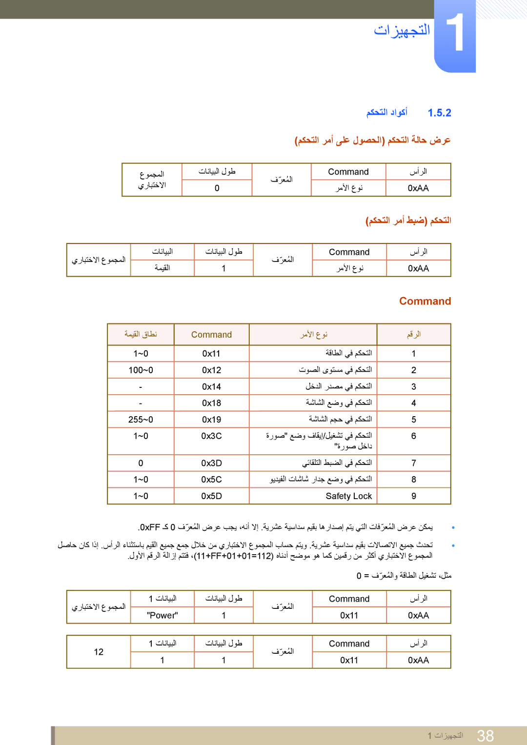 Samsung LH55DEAPLBC/XY, LH46MEPLGC/EN مكحتلا داوكأ, مكحتلا رمأ ىلع لوصحلا مكحتلا ةلاح ضرع, مكحتلا رمأ طبض مكحتلا, Command 