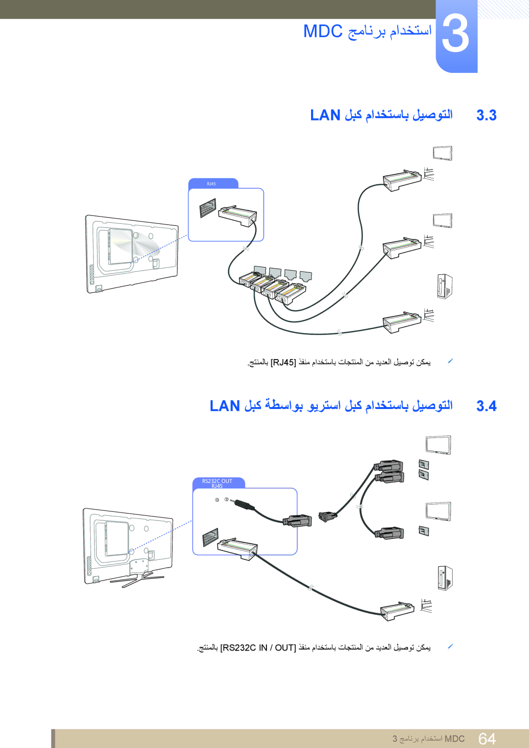 Samsung LH40DEAPLBC/XY, LH46MEPLGC/EN, LH40MEPLGC/EN Lan لبك مادختساب ليصوتلا, Lan لبك ةطساوب ويرتسا لبك مادختساب ليصوتلا 