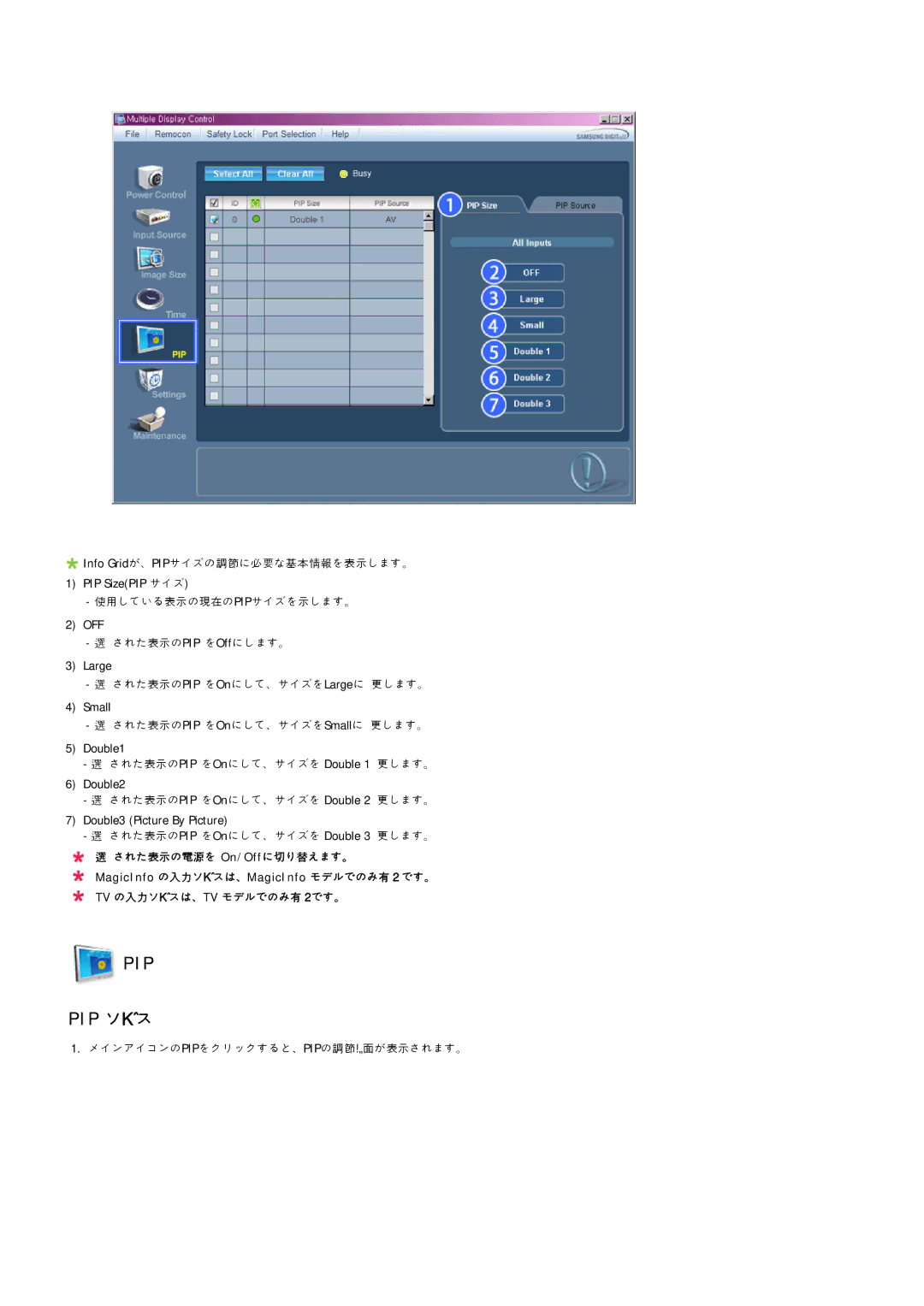 Samsung LH46MGTLBC/XJ, LH46MGPLBC/XJ, LH40MGTPBC/XJ, LH46MGTPBC/XJ, LH40MGTLBC/XJ, LH40MGPLBC/XJ manual Pip ソーマ 