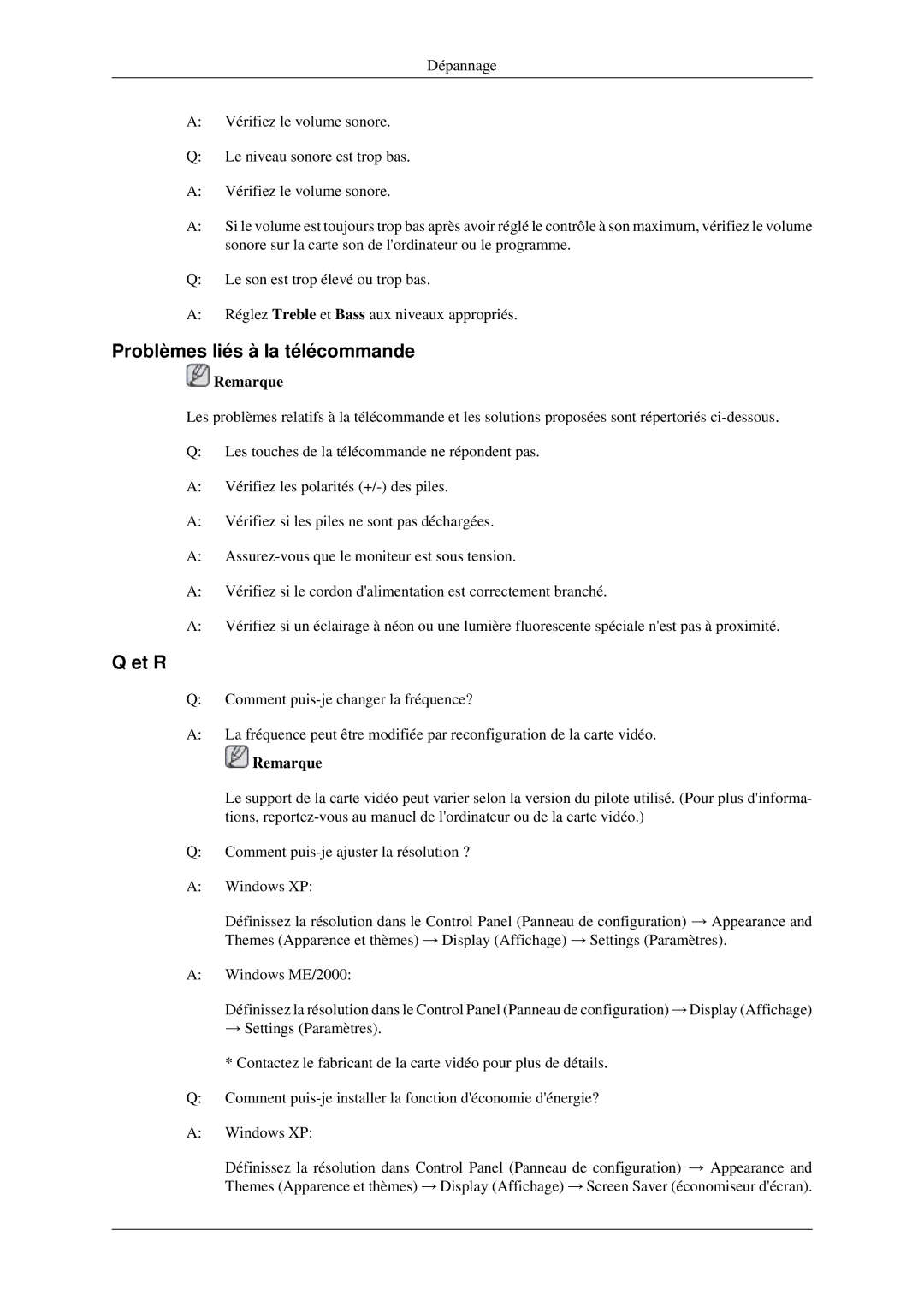 Samsung LH40MGPLGD/EN, LH46MGPLGD/EN, LH40MGTLGD/EN, LH46MGTLGD/EN manual Problèmes liés à la télécommande, Et R 