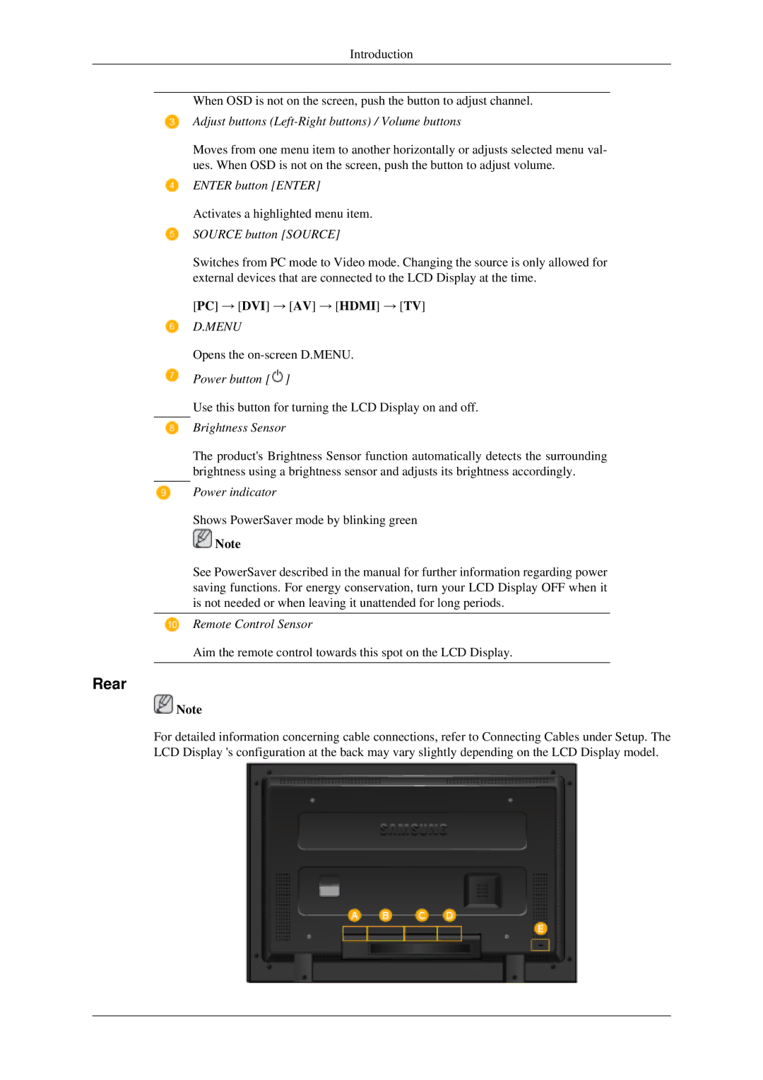 Samsung LH46MGPLGD/EN, LH40MGPLGD/EN, LH40MGTLGD/EN, LH46MGTLGD/EN manual Rear, Menu 