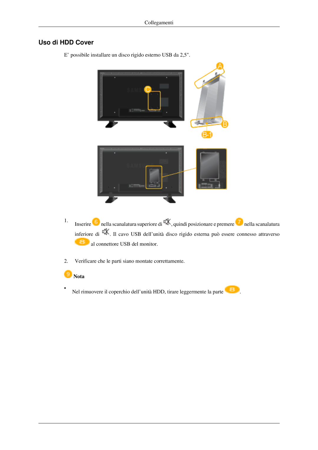 Samsung LH46MGPLGD/EN, LH40MGPLGD/EN, LH40MGTLGD/EN, LH46MGTLGD/EN manual Uso di HDD Cover 