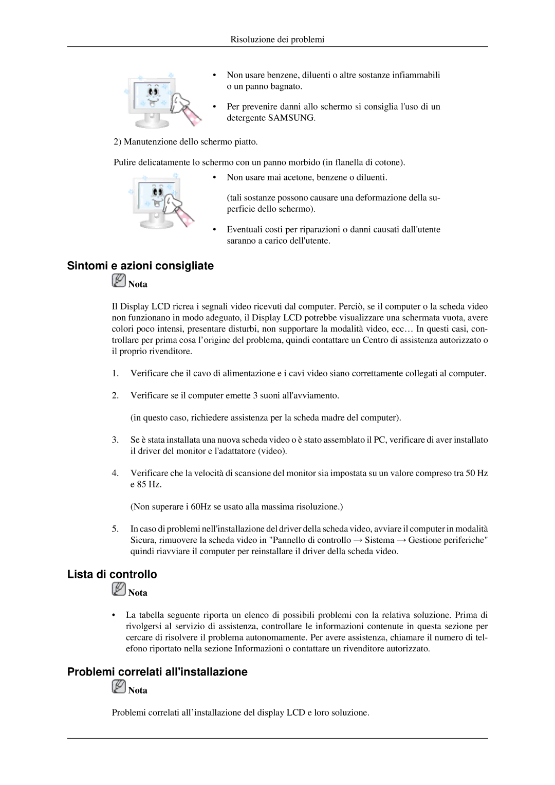 Samsung LH40MGTLGD/EN, LH46MGPLGD/EN Sintomi e azioni consigliate, Lista di controllo, Problemi correlati allinstallazione 