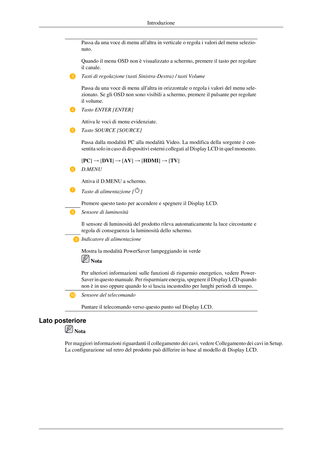 Samsung LH46MGPLGD/EN, LH40MGPLGD/EN, LH40MGTLGD/EN, LH46MGTLGD/EN manual Lato posteriore, Menu 