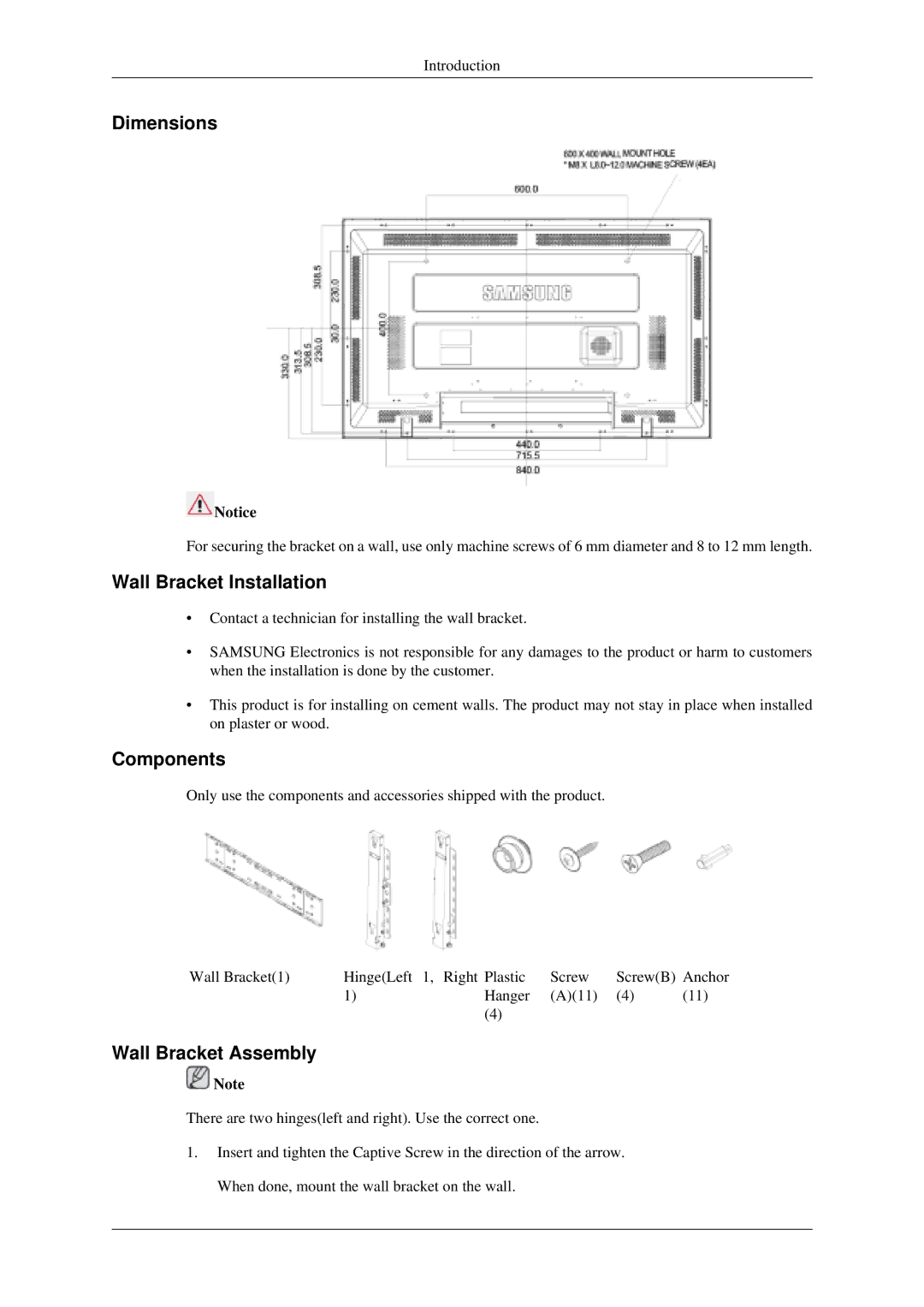 Samsung LH46MGPLGD/EN, LH40MGPLGD/EN manual Dimensions 