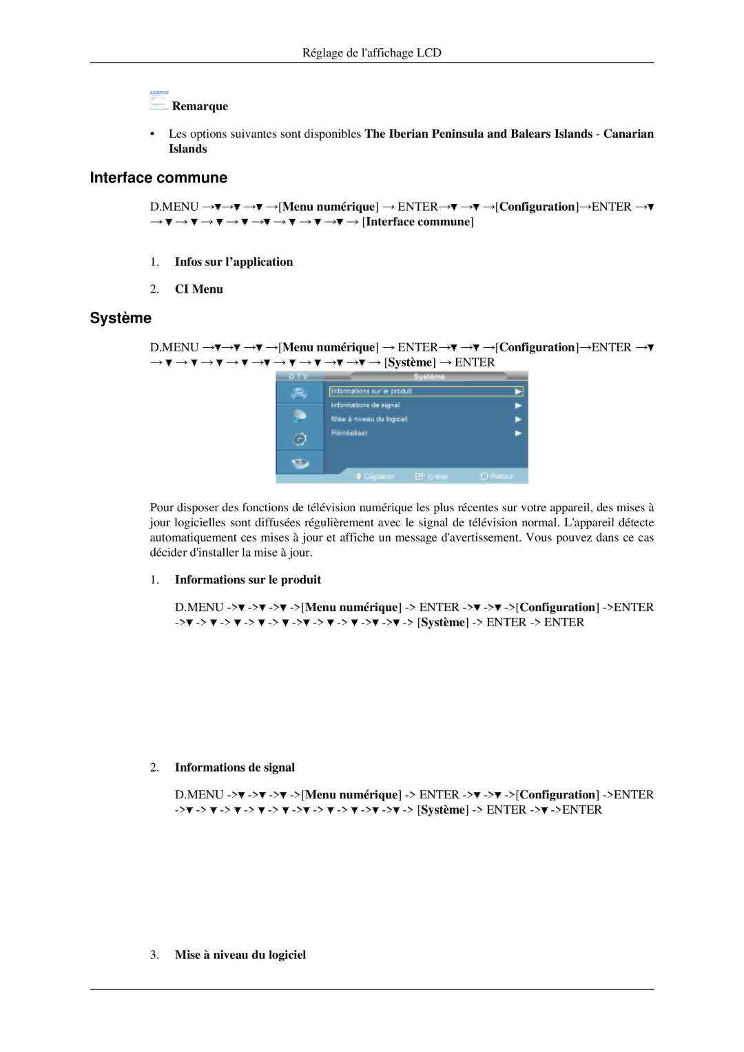 Samsung LH46MGPLGD/EN, LH40MGPLGD/EN manual Interface commune, Système 