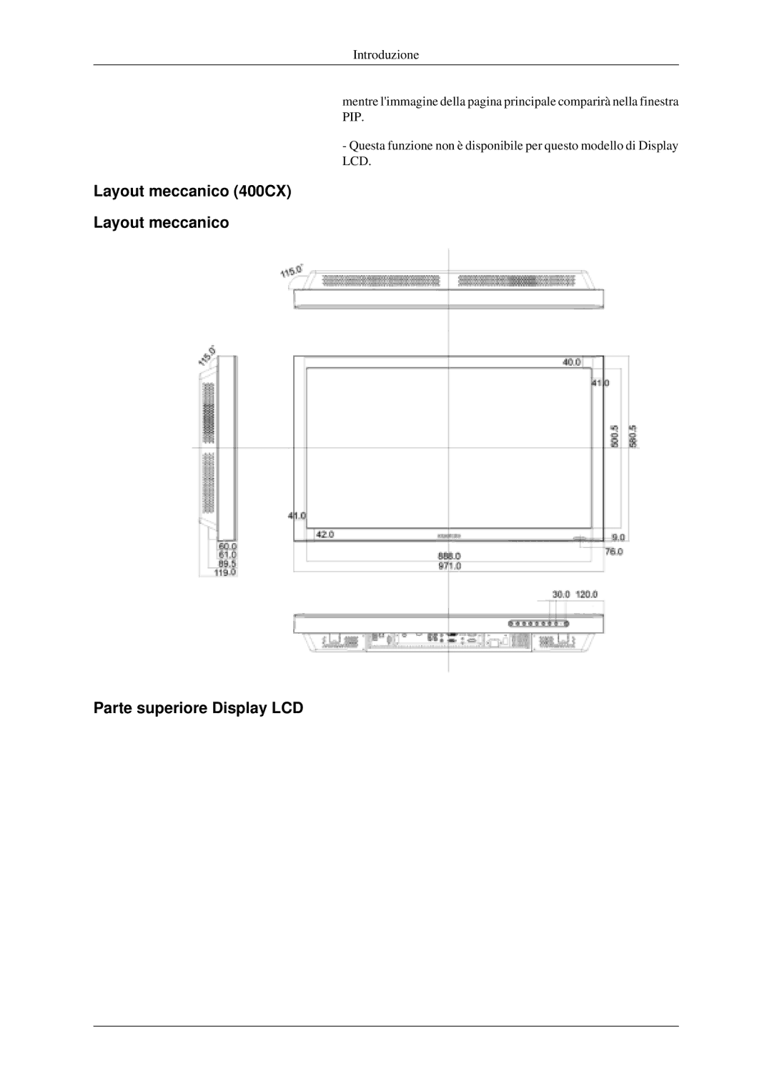 Samsung LH40MGPLGD/EN, LH46MGPLGD/EN manual Layout meccanico 400CX Parte superiore Display LCD 