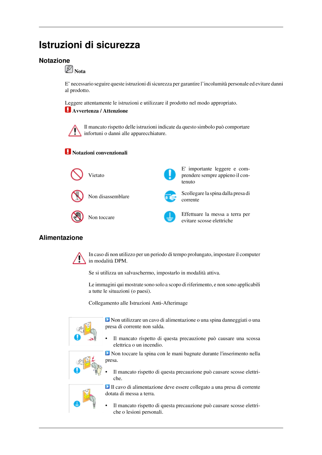 Samsung LH46MGPLGD/EN, LH40MGPLGD/EN manual Notazione, Alimentazione, Avvertenza / Attenzione, Notazioni convenzionali 