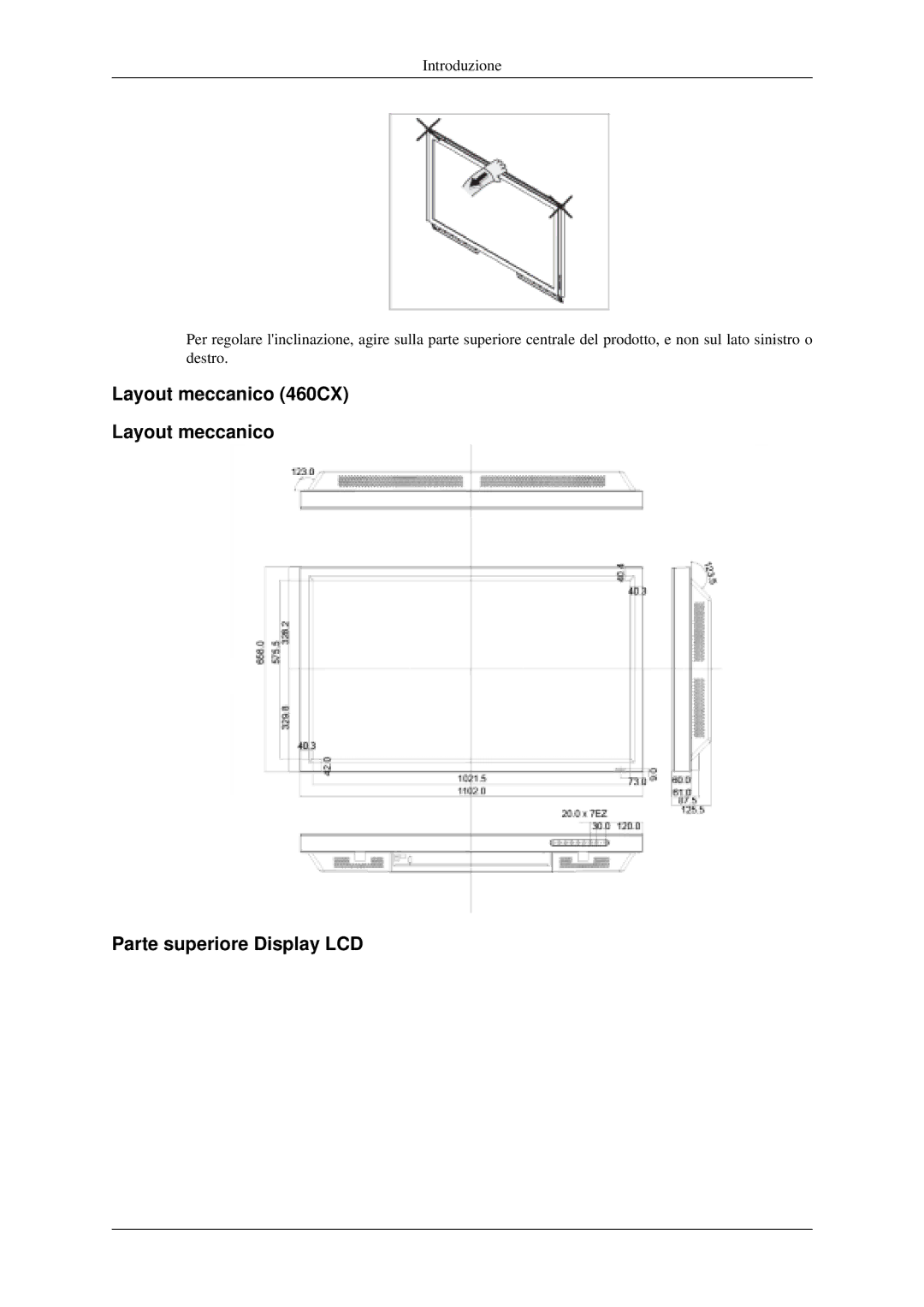 Samsung LH40MGPLGD/EN, LH46MGPLGD/EN manual Layout meccanico 460CX Parte superiore Display LCD 